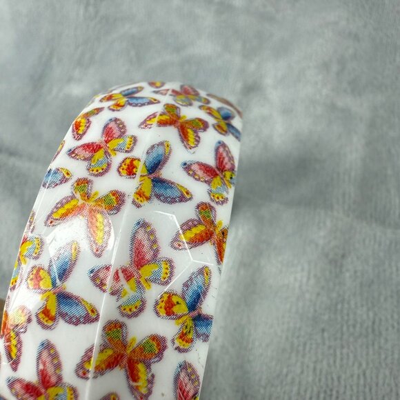 Butterfly Pattern White Plastic Bangle Bracelet Colorful Design Women Slip On - Picture 11 of 16